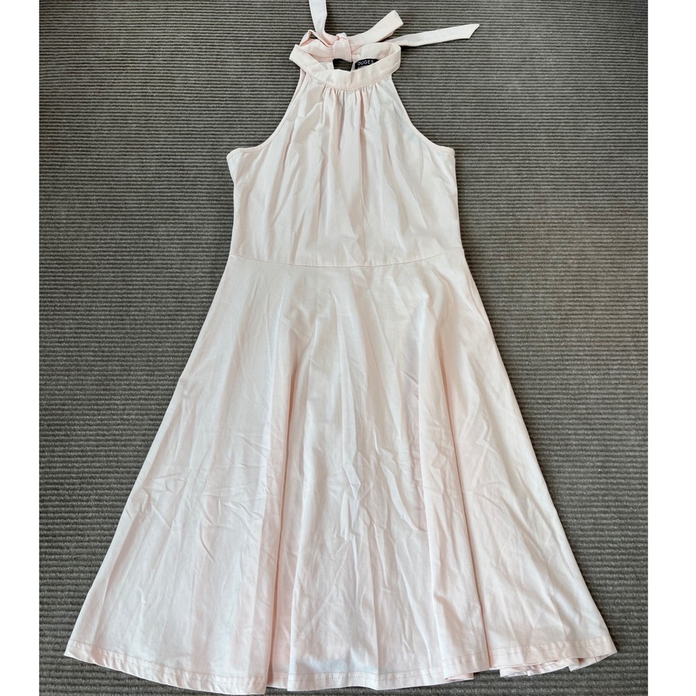 OUGES Womens Light Pink Halter Neck Tie Back Fit and Flare Mini Dress Size S